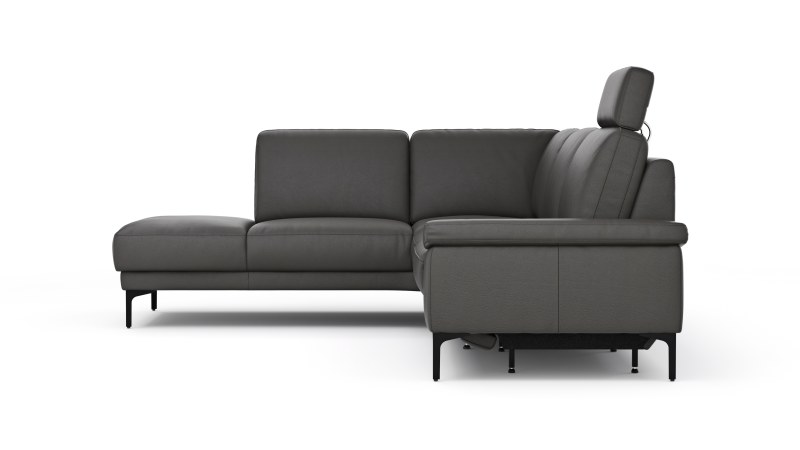 Ecksofa Matero - Ecke mit 2-Sitzer rechts inkl. Relaxfunktion motorisch und Sitzvorzug, Leder, Anthrazit