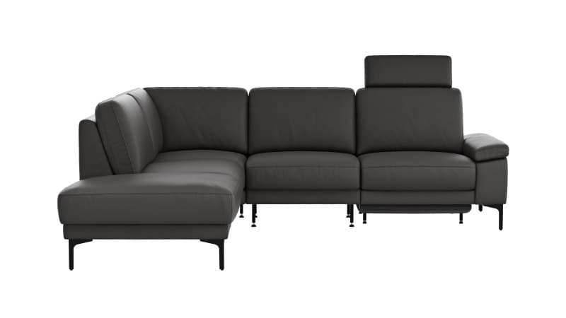 Ecksofa Matero - Ecke mit 2-Sitzer rechts inkl. Relaxfunktion motorisch und Sitzvorzug, Leder, Anthrazit