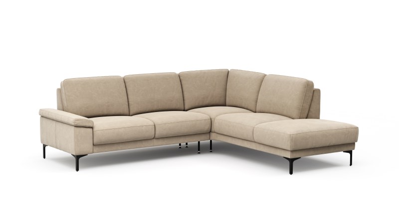 Ecksofa Matero - 2-Sitzer mit Ecke rechts, Leder, Taupe