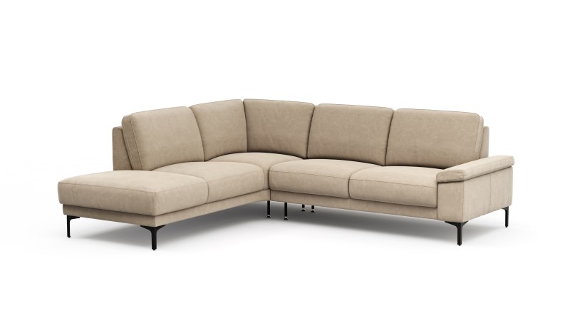 Ecksofa Matero - Ecke mit 2-Sitzer rechts, Leder, Taupe