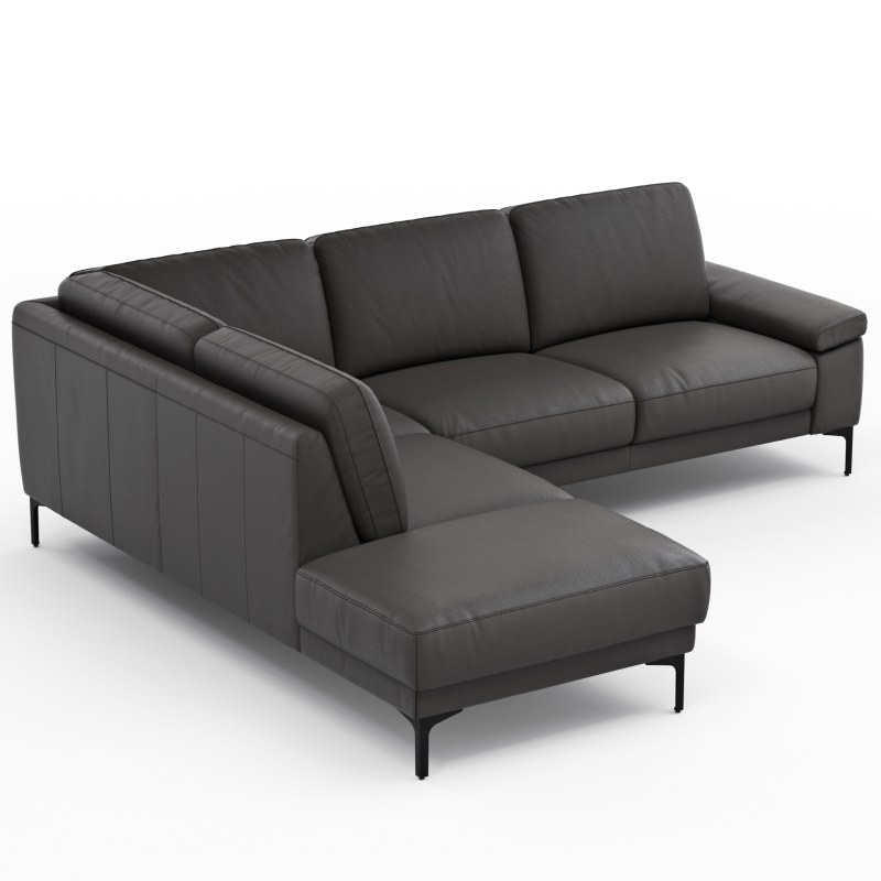 Ecksofa Matero - Ecke mit 2-Sitzer rechts, Leder, Anthrazit