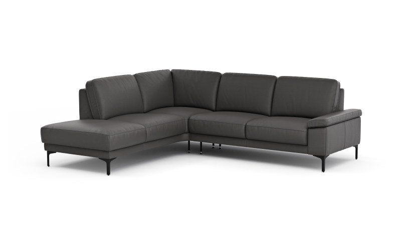 Ecksofa Matero - Ecke mit 2-Sitzer rechts, Leder, Anthrazit