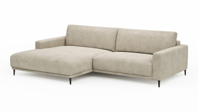 Ecksofa Solero - Longchair groß mit 1,5-Sitzer rechts, Stoff, Sand