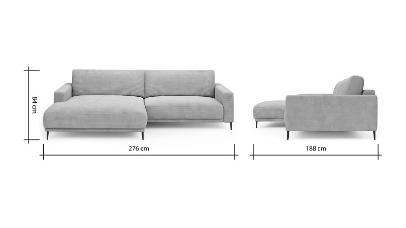 Ecksofa Solero - Longchair groß mit 1,5-Sitzer rechts, Stoff, Sand