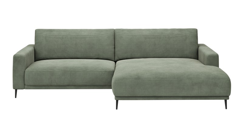 Ecksofa Solero - 1,5-Sitzer mit Longchair groß rechts, Stoff, Olivgrün