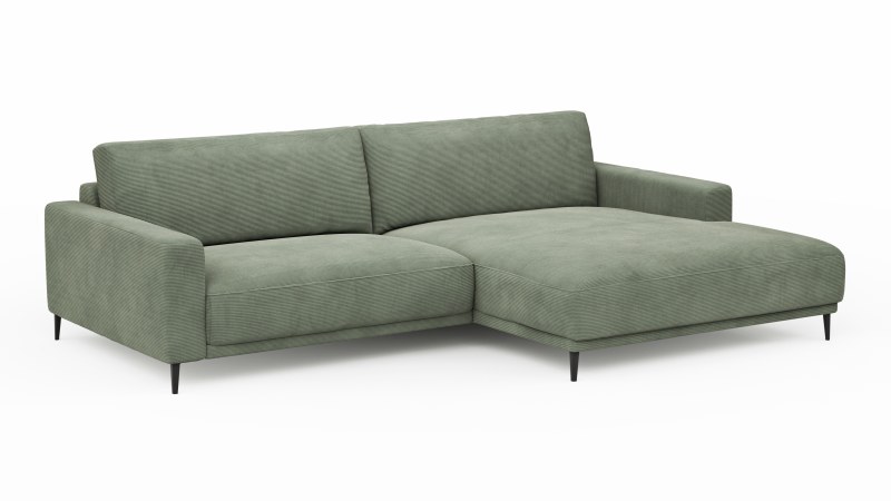 Ecksofa Solero - 1,5-Sitzer mit Longchair groß rechts, Stoff, Olivgrün