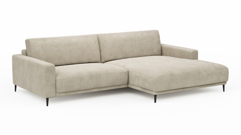 Ecksofa Solero - 1,5-Sitzer mit Longchair groß rechts, Stoff, Sand