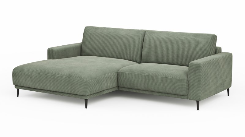 Ecksofa Solero - Longchair mit 1,5-Sitzer rechts, Stoff, Olivgrün
