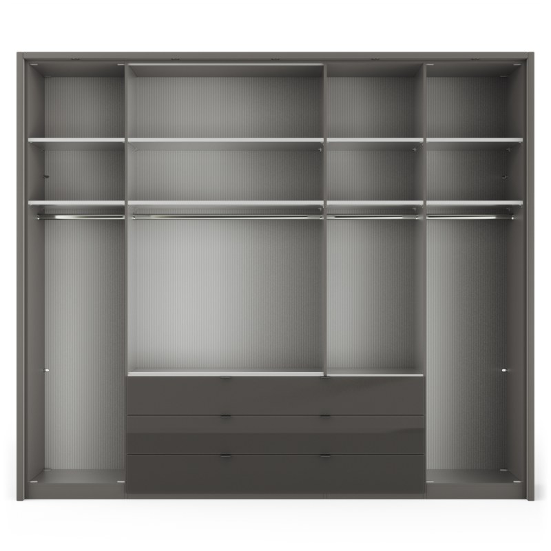Drehtürenschrank Marbella - B. ca. 257cm, Korpus Melamin, Grau, Front Glas, Weiß
