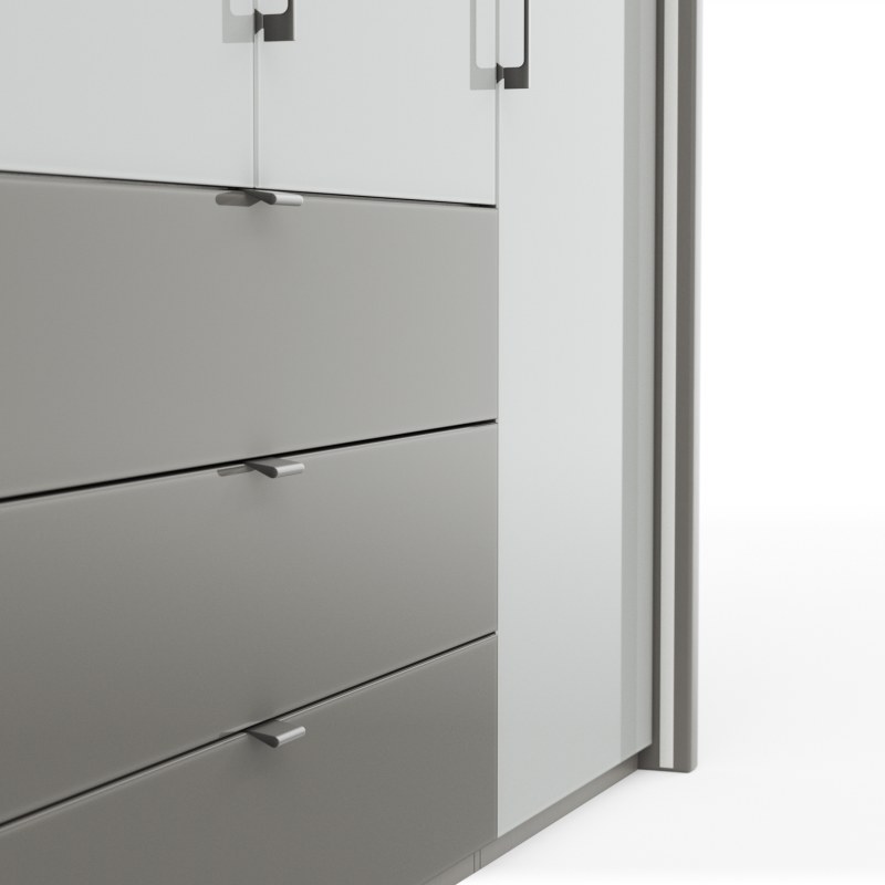 Drehtürenschrank Marbella - B. ca. 257cm, Korpus Melamin, Grau, Front Glas, Weiß