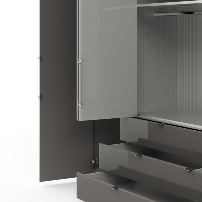 Drehtürenschrank Marbella - B. ca. 257cm, Korpus Melamin, Grau, Front Glas, Weiß