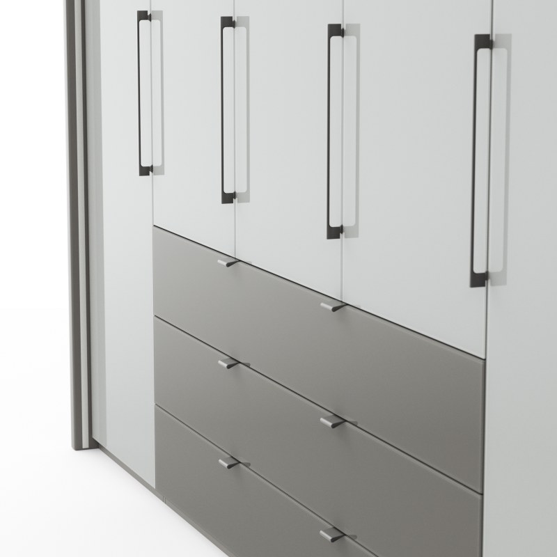 Drehtürenschrank Marbella - B. ca. 257cm, Korpus Melamin, Grau, Front Glas, Weiß