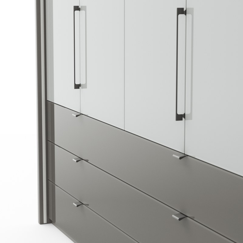 Drehtürenschrank Marbella - B. ca. 157cm, Korpus Melamin, Grau, Front Glas, Weiß