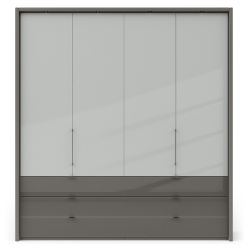 Drehtürenschrank Marbella - B. ca. 157cm, Korpus Melamin, Grau, Front Glas, Weiß