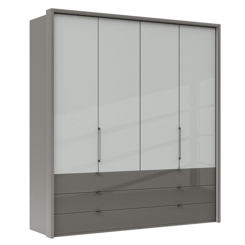 Drehtürenschrank Marbella - B. ca. 157cm, Korpus Melamin, Grau, Front Glas, Weiß
