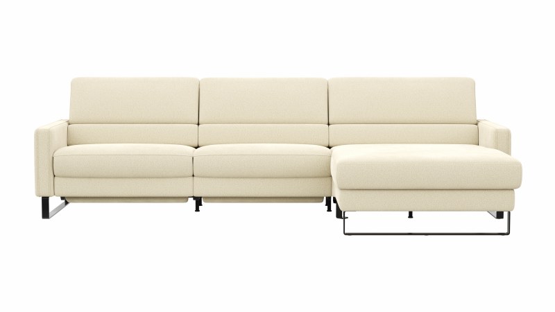 Ecksofa Valera - 3-Sitzer mit Longchair rechts inkl. Rückenlehne verstellbar und Relaxfunktion motorisch, Stoff, Natur