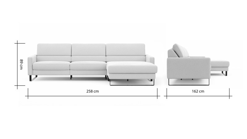 Ecksofa Valera - 3-Sitzer mit Longchair rechts inkl. Rückenlehne verstellbar, Stoff, Natur