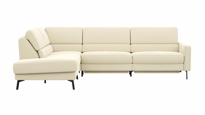 Ecksofa Valera - Ecke mit 3-Sitzer rechts inkl. Rückenlehne verstellbar und Relaxfunktion motorisch, Stoff, Natur