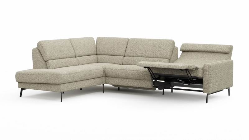 Ecksofa Valera - Ecke mit 3-Sitzer rechts inkl. Rückenlehne verstellbar und Relaxfunktion motorisch, Stoff, Limone