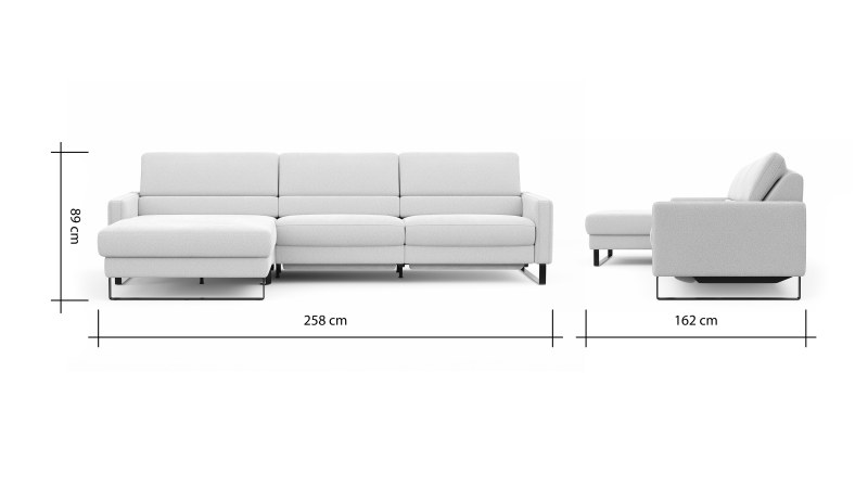 Ecksofa Valera - Longchair mit 3-Sitzer rechts inkl. Rückenlehne verstellbar und Relaxfunktion motorisch, Stoff, Natur
