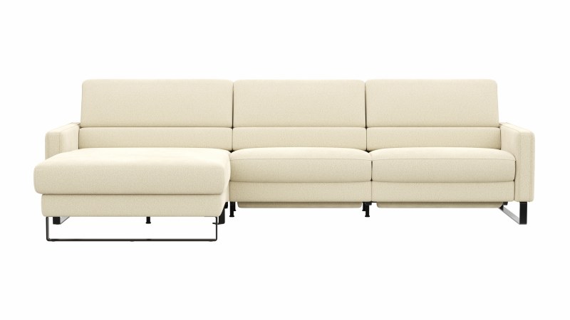 Ecksofa Valera - Longchair mit 3-Sitzer rechts inkl. Rückenlehne verstellbar und Relaxfunktion motorisch, Stoff, Natur