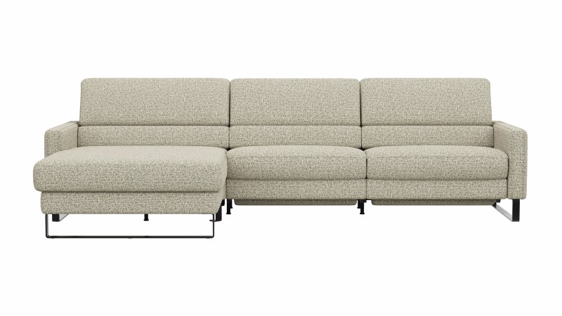 Ecksofa Valera - Longchair mit 3-Sitzer rechts inkl. Rückenlehne verstellbar und Relaxfunktion motorisch, Stoff, Limone