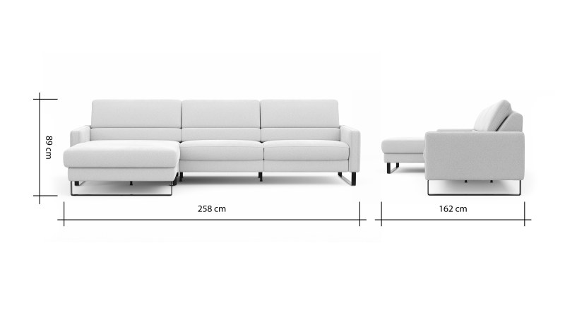 Ecksofa Valera - Longchair mit 3-Sitzer rechts inkl. Rückenlehne verstellbar, Stoff, Natur