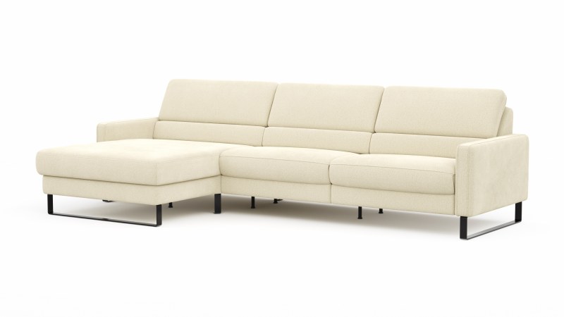 Ecksofa Valera - Longchair mit 3-Sitzer rechts inkl. Rückenlehne verstellbar, Stoff, Natur