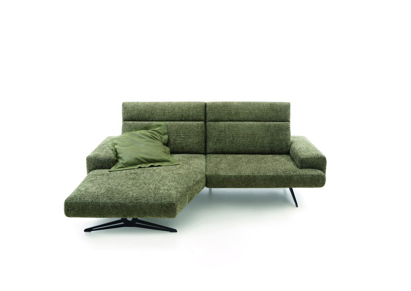 Ecksofa - Longchair links mit 1-Sitzer groß, Relaxfunktion, Stoff. Olivgrün