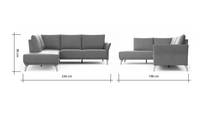 Ecksofa Rosario - 2-Sitzer mit Ecke rechts, Leder, Rauchbraun