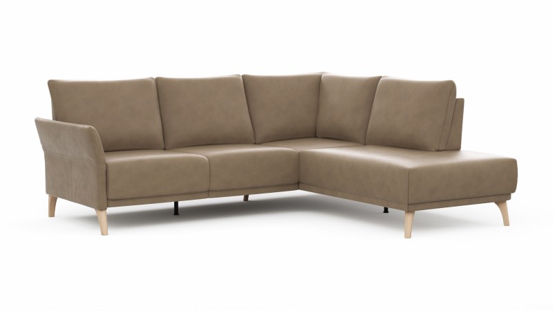 Ecksofa Rosario - 2-Sitzer mit Ecke rechts, Leder, Rauchbraun