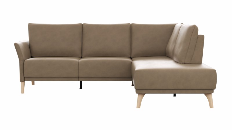 Ecksofa Rosario - 2-Sitzer mit Ecke rechts, Leder, Rauchbraun