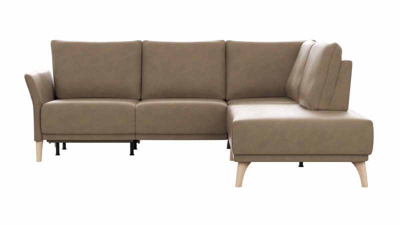 Ecksofa Rosario - 2-Sitzer mit Ecke rechts inkl. Relaxfunktion (motorisch), Sitzvorzug und Armlehne klappbar, Leder, Rauchbraun