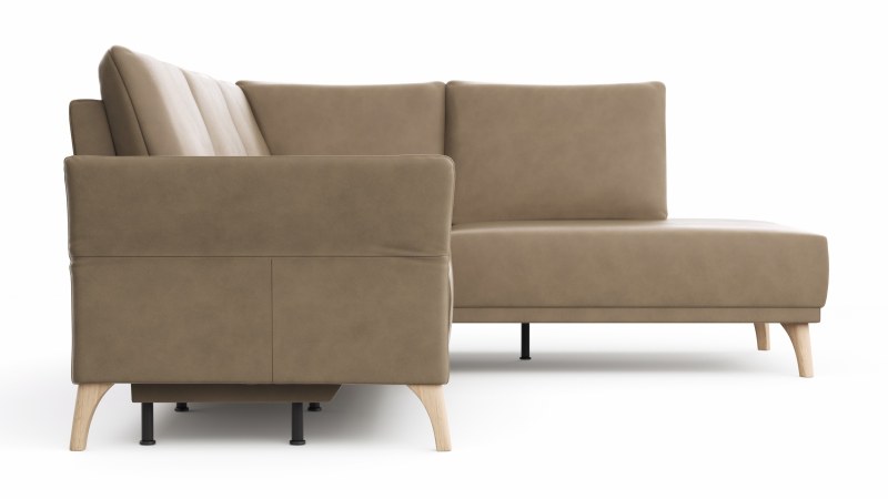 Ecksofa Rosario - 2-Sitzer mit Ecke rechts inkl. Relaxfunktion (motorisch), Sitzvorzug und Armlehne klappbar, Leder, Rauchbraun