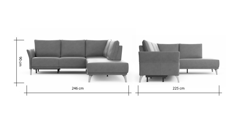 Ecksofa Rosario - 2-Sitzer mit Ecke rechts inkl. Relaxfunktion (motorisch), Sitzvorzug und Armlehne klappbar, Leder, Rauchbraun