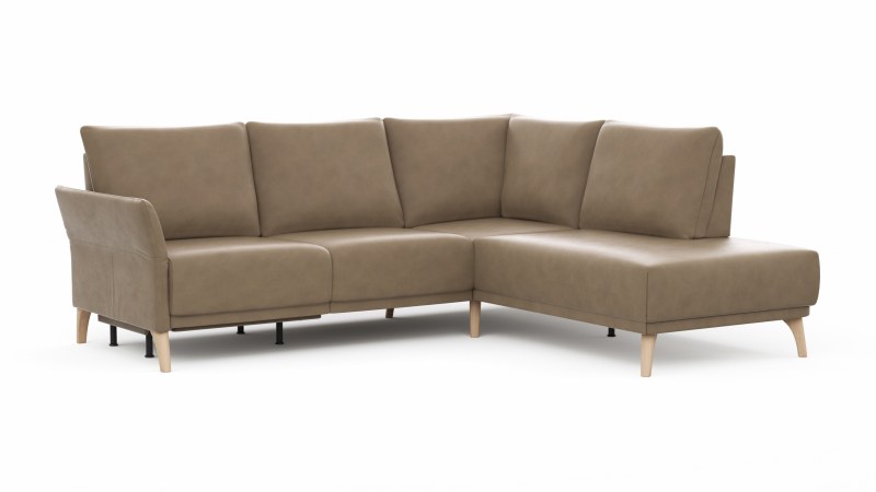 Ecksofa Rosario - 2-Sitzer mit Ecke rechts inkl. Relaxfunktion (motorisch), Sitzvorzug und Armlehne klappbar, Leder, Rauchbraun