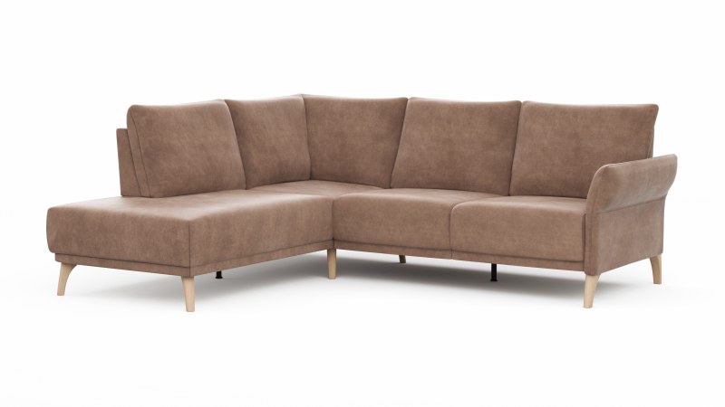 Ecksofa Rosario - Ecke mit 2-Sitzer rechts, Stoff, Cognac