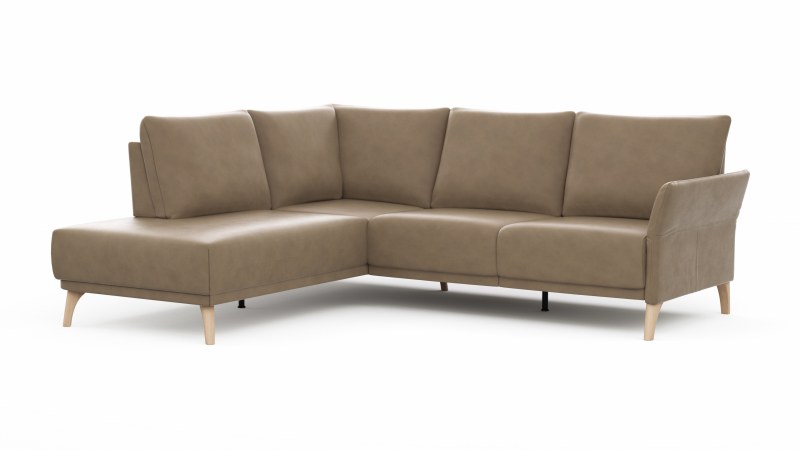Ecksofa Rosario - 2-Sitzer mit Ecke rechts, Leder, Rauchbraun