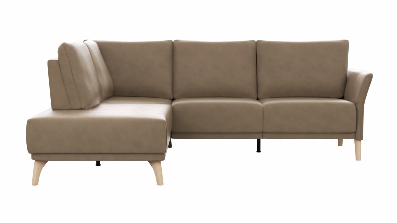 Ecksofa Rosario - 2-Sitzer mit Ecke rechts, Leder, Rauchbraun