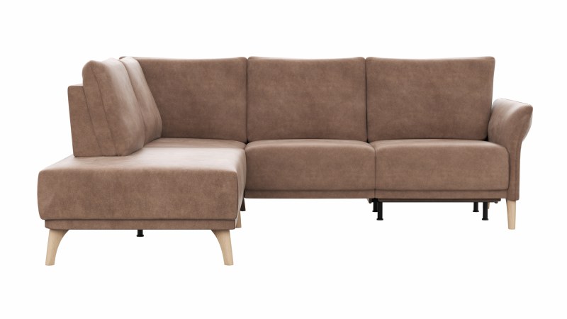 Ecksofa Rosario - Ecke mit 2-Sitzer rechts inkl. Relaxfunktion (motorisch), Sitzvorzug und Armlehne klappbar, Stoff, Cognac