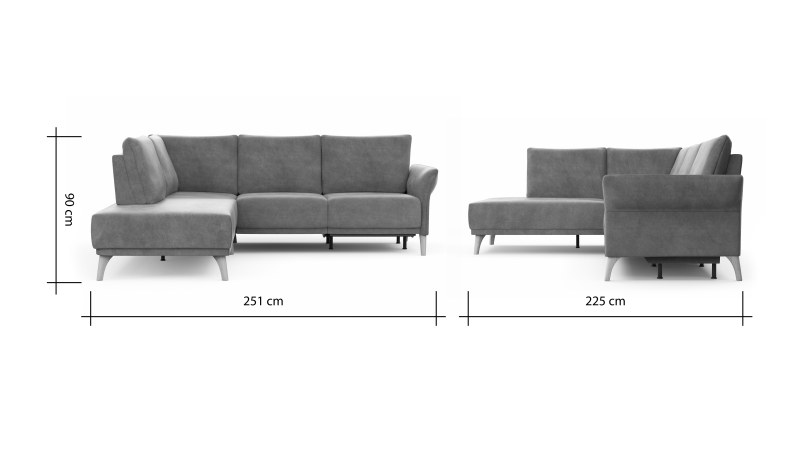 Ecksofa Rosario - Ecke mit 2-Sitzer rechts inkl. Relaxfunktion (motorisch), Sitzvorzug und Armlehne klappbar, Stoff, Cognac