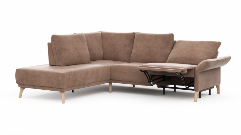 Ecksofa Rosario - Ecke mit 2-Sitzer rechts inkl. Relaxfunktion (motorisch), Sitzvorzug und Armlehne klappbar, Stoff, Cognac