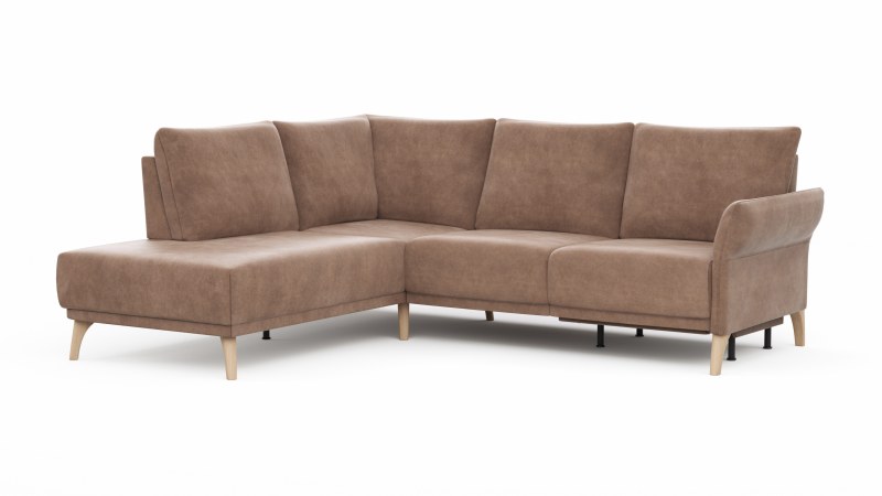 Ecksofa Rosario - Ecke mit 2-Sitzer rechts inkl. Relaxfunktion (motorisch), Sitzvorzug und Armlehne klappbar, Stoff, Cognac