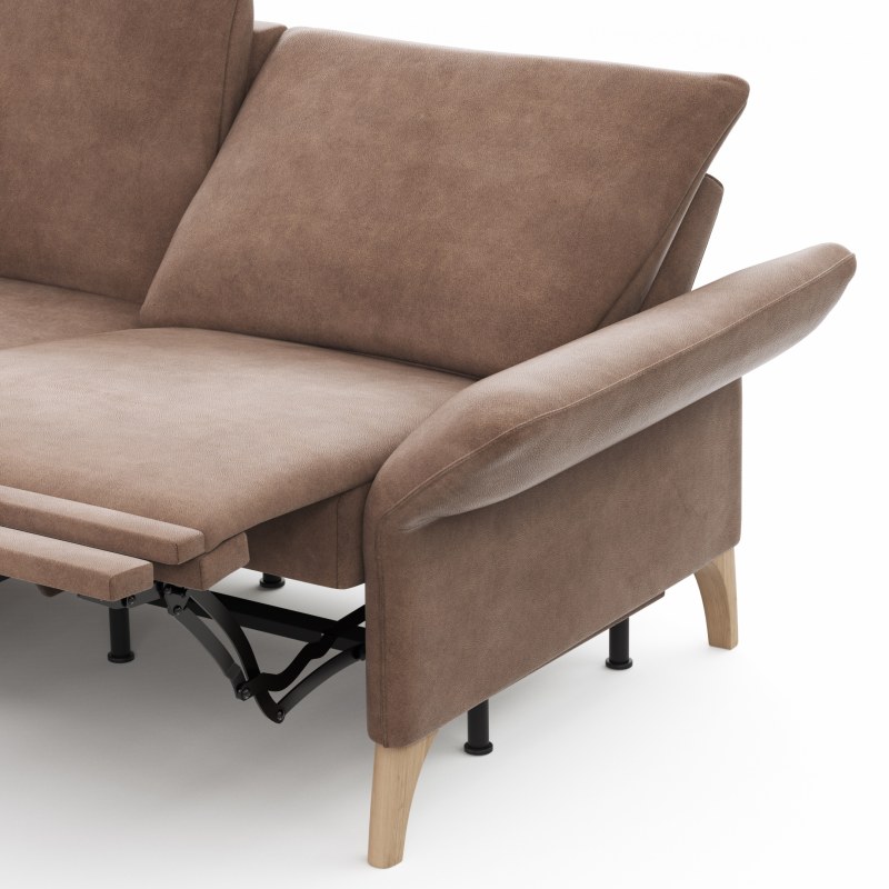 Ecksofa Rosario - Ecke mit 2-Sitzer rechts inkl. Relaxfunktion (motorisch), Sitzvorzug und Armlehne klappbar, Stoff, Cognac
