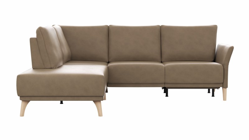 Ecksofa Rosario - Ecke mit 2-Sitzer rechts inkl. Relaxfunktion (motorisch), Sitzvorzug und Armlehne klappbar, Leder, Rauchbraun
