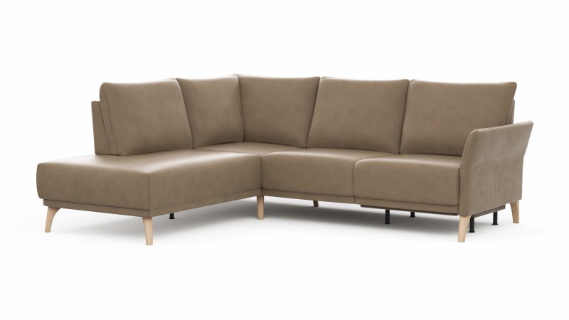 Ecksofa Rosario - Ecke mit 2-Sitzer rechts inkl. Relaxfunktion (motorisch), Sitzvorzug und Armlehne klappbar, Leder, Rauchbraun