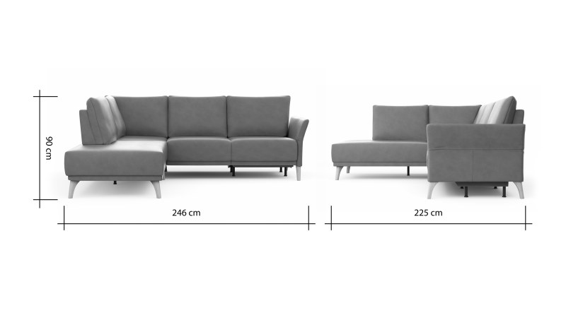 Ecksofa Rosario - Ecke mit 2-Sitzer rechts inkl. Relaxfunktion (motorisch), Sitzvorzug und Armlehne klappbar, Leder, Rauchbraun