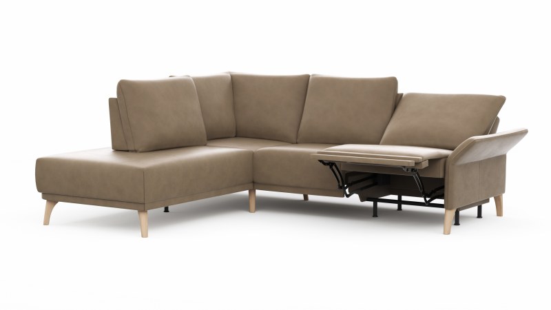 Ecksofa Rosario - Ecke mit 2-Sitzer rechts inkl. Relaxfunktion (motorisch), Sitzvorzug und Armlehne klappbar, Leder, Rauchbraun