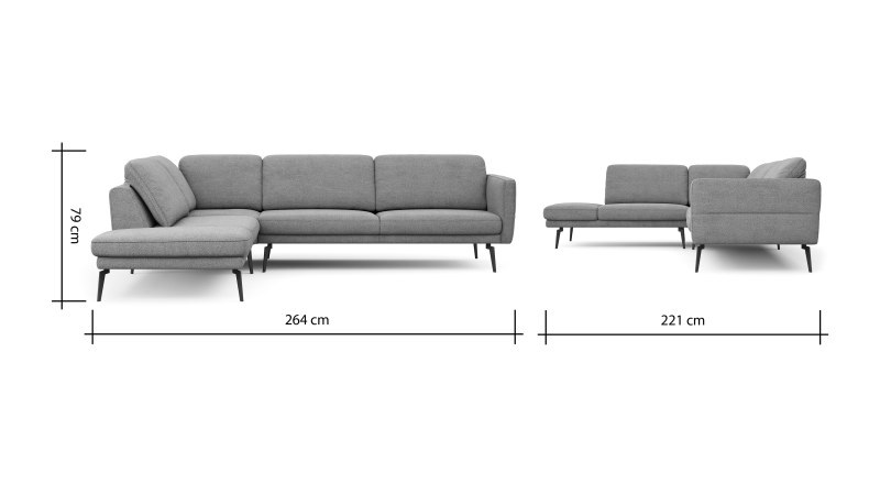 Ecksofa Estrela - Ecke links mit 2,5-Sitzer inkl. Rücken-/Armlehne/Sitztiefe verstellbar, Stoff, Grau
