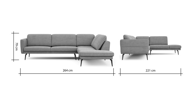 Ecksofa Estrela - 2,5-Sitzer mit Ecke rechts inkl. Rücken-/Armlehne verstellbar, Stoff, Grau